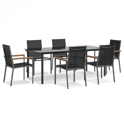 Set da Pranzo da Giardino 7 pz Nero in Textilene e Acciaio | homemem39