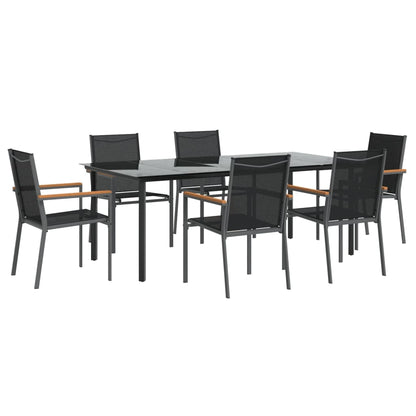 Set da Pranzo da Giardino 7 pz Nero in Textilene e Acciaio | homemem39
