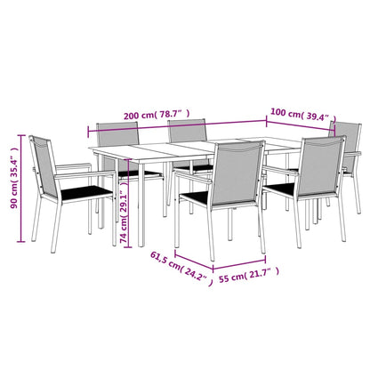 Set da Pranzo da Giardino 7 pz Nero in Textilene e Acciaio | homemem39