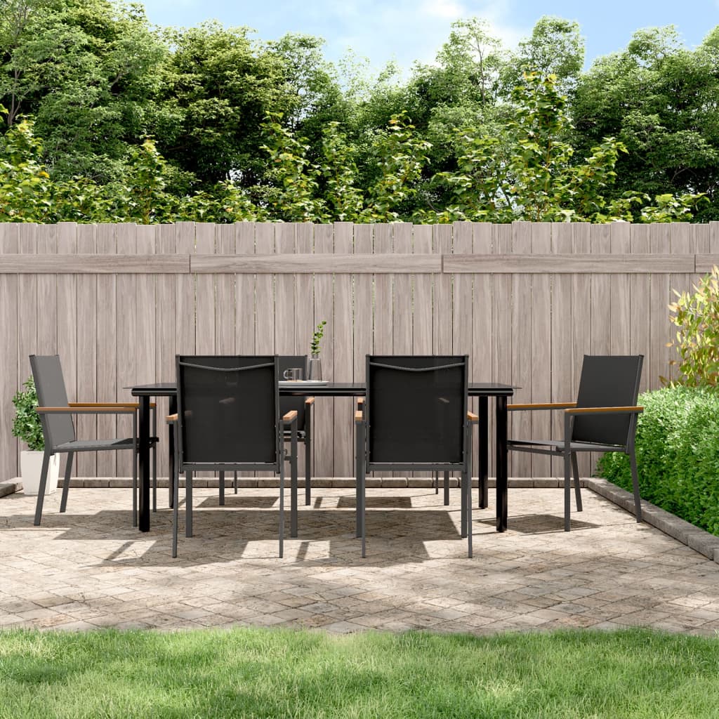 Set da Pranzo da Giardino 7 pz Nero in Textilene e Acciaio | homemem39