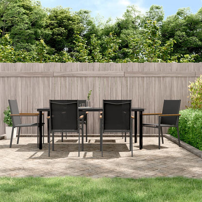 Set da Pranzo da Giardino 7 pz Nero in Textilene e Acciaio | homemem39