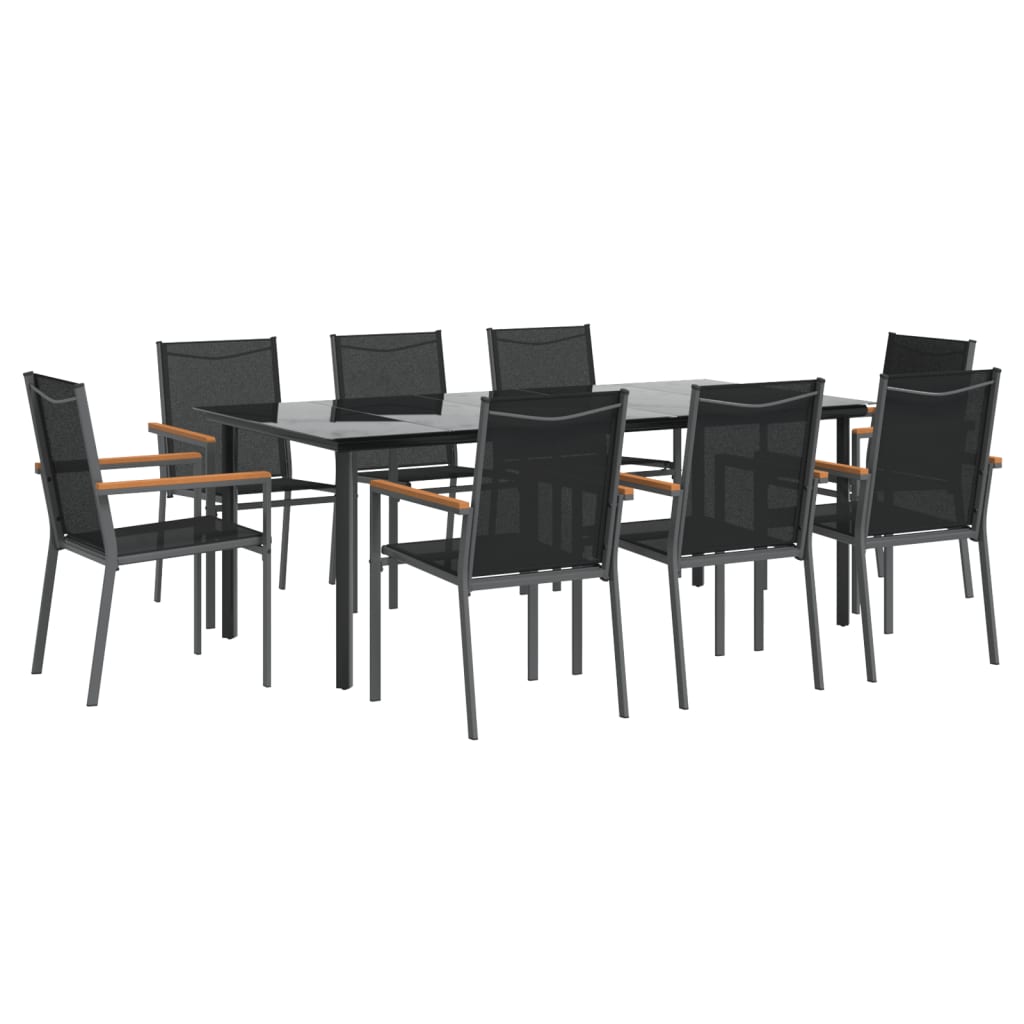 Set da Pranzo da Giardino 9 pz Nero in Textilene e Acciaio | homemem39