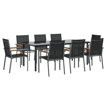 Set da Pranzo da Giardino 9 pz Nero in Textilene e Acciaio | homemem39