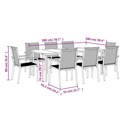 Set da Pranzo da Giardino 9 pz Nero in Textilene e Acciaio | homemem39