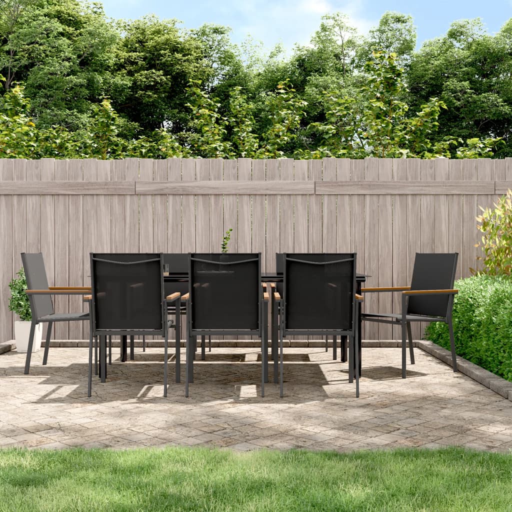 Set da Pranzo da Giardino 9 pz Nero in Textilene e Acciaio | homemem39