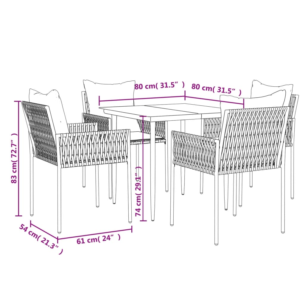 Set Pranzo da Giardino 5pz con Cuscini in Polyrattan e Acciaio | homemem39