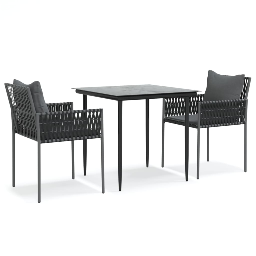 Set Pranzo da Giardino 3pz con Cuscini in Polyrattan e Acciaio | homemem39