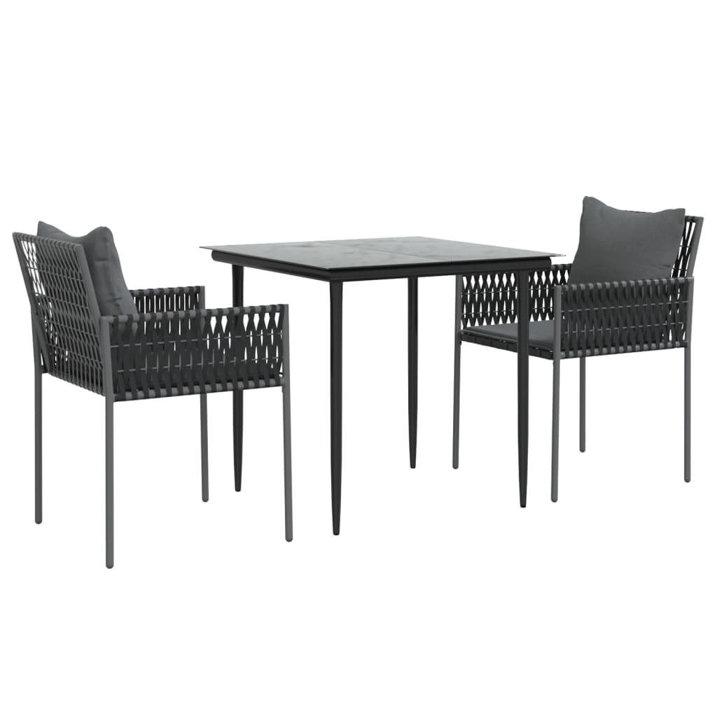 Set Pranzo da Giardino 3pz con Cuscini in Polyrattan e Acciaio - homemem39