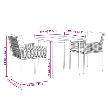 Set Pranzo da Giardino 3pz con Cuscini in Polyrattan e Acciaio | homemem39