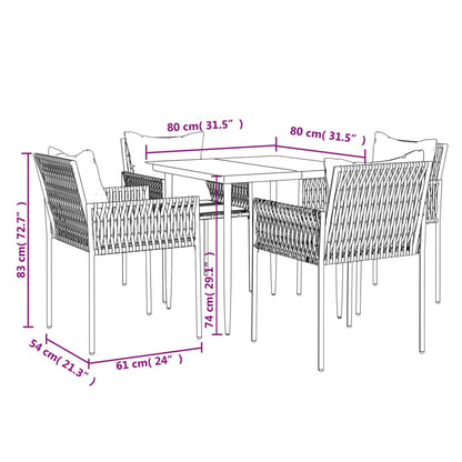 Set Pranzo da Giardino 5pz con Cuscini in Polyrattan e Acciaio | homemem39