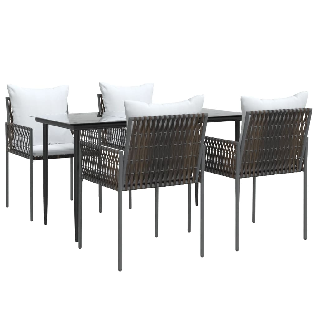 Set Pranzo da Giardino 5pz con Cuscini in Polyrattan e Acciaio - homemem39