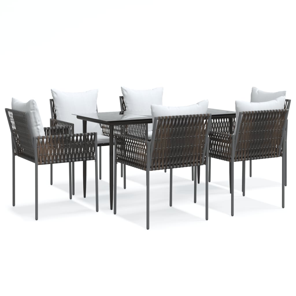 Set Pranzo da Giardino 7 pz con Cuscini in Polyrattan e Acciaio - homemem39