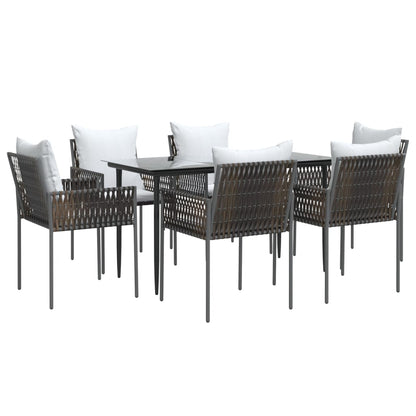 Set Pranzo da Giardino 7 pz con Cuscini in Polyrattan e Acciaio | homemem39