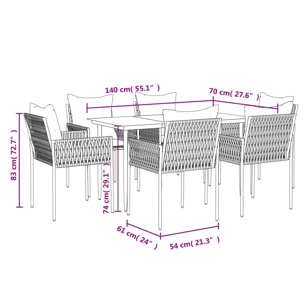 Set Pranzo da Giardino 7 pz con Cuscini in Polyrattan e Acciaio | homemem39