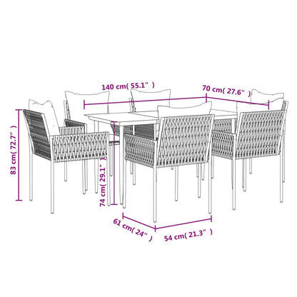 Set Pranzo da Giardino 7 pz con Cuscini in Polyrattan e Acciaio | homemem39
