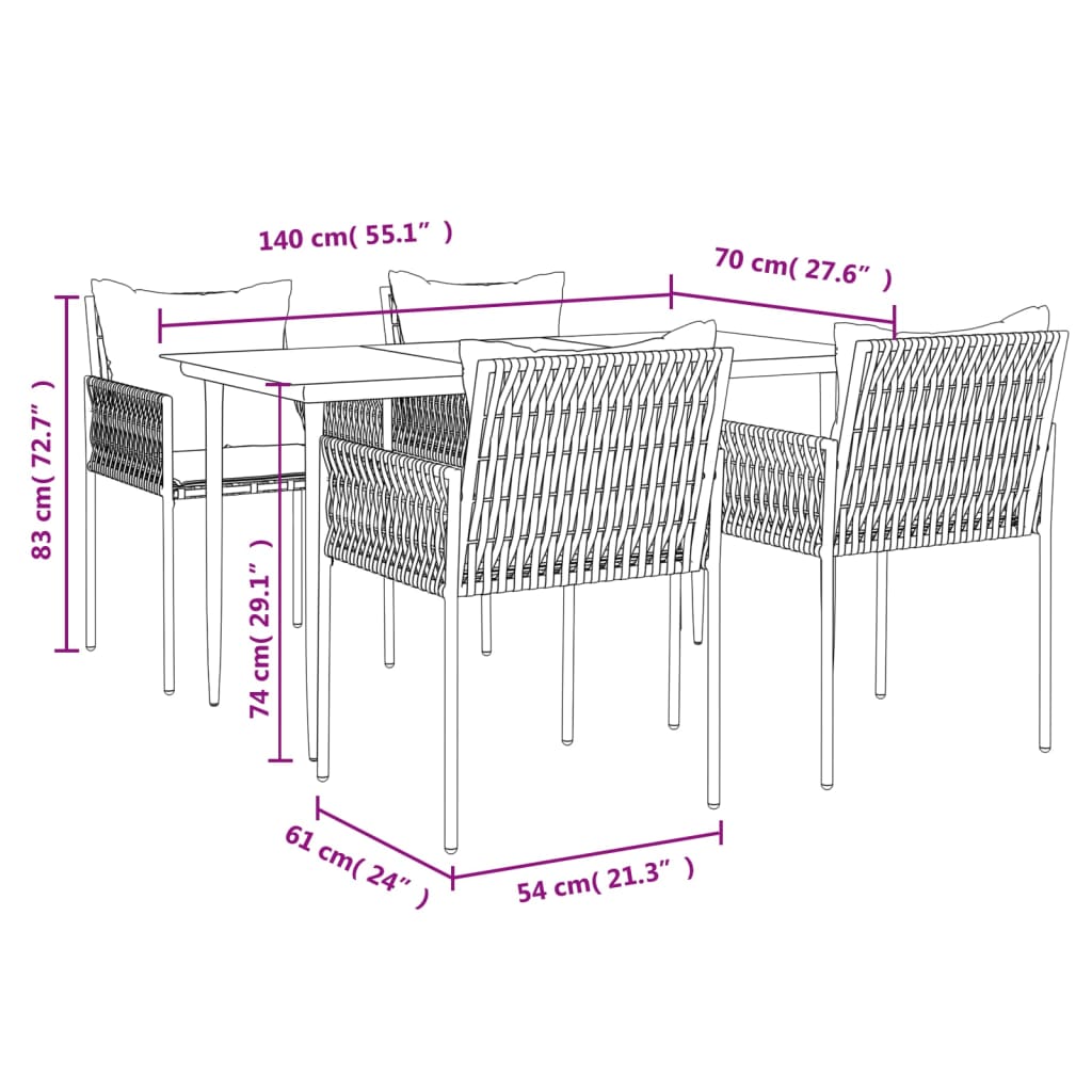 Set Pranzo da Giardino 5pz con Cuscini in Polyrattan e Acciaio | homemem39