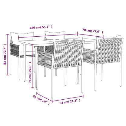 Set Pranzo da Giardino 5pz con Cuscini in Polyrattan e Acciaio | homemem39