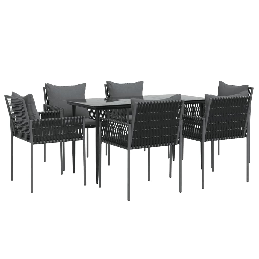 Set Pranzo da Giardino 7 pz con Cuscini in Polyrattan e Acciaio | homemem39
