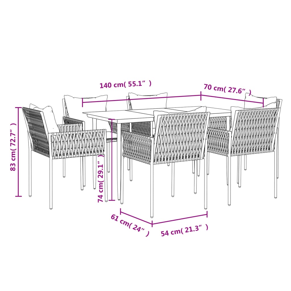 Set Pranzo da Giardino 7 pz con Cuscini in Polyrattan e Acciaio | homemem39