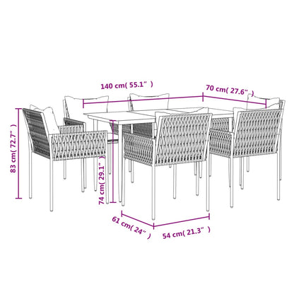 Set Pranzo da Giardino 7 pz con Cuscini in Polyrattan e Acciaio | homemem39
