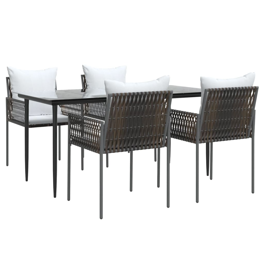 Set Pranzo da Giardino 5pz con Cuscini in Polyrattan e Acciaio | homemem39