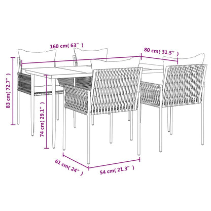 Set Pranzo da Giardino 5pz con Cuscini in Polyrattan e Acciaio | homemem39