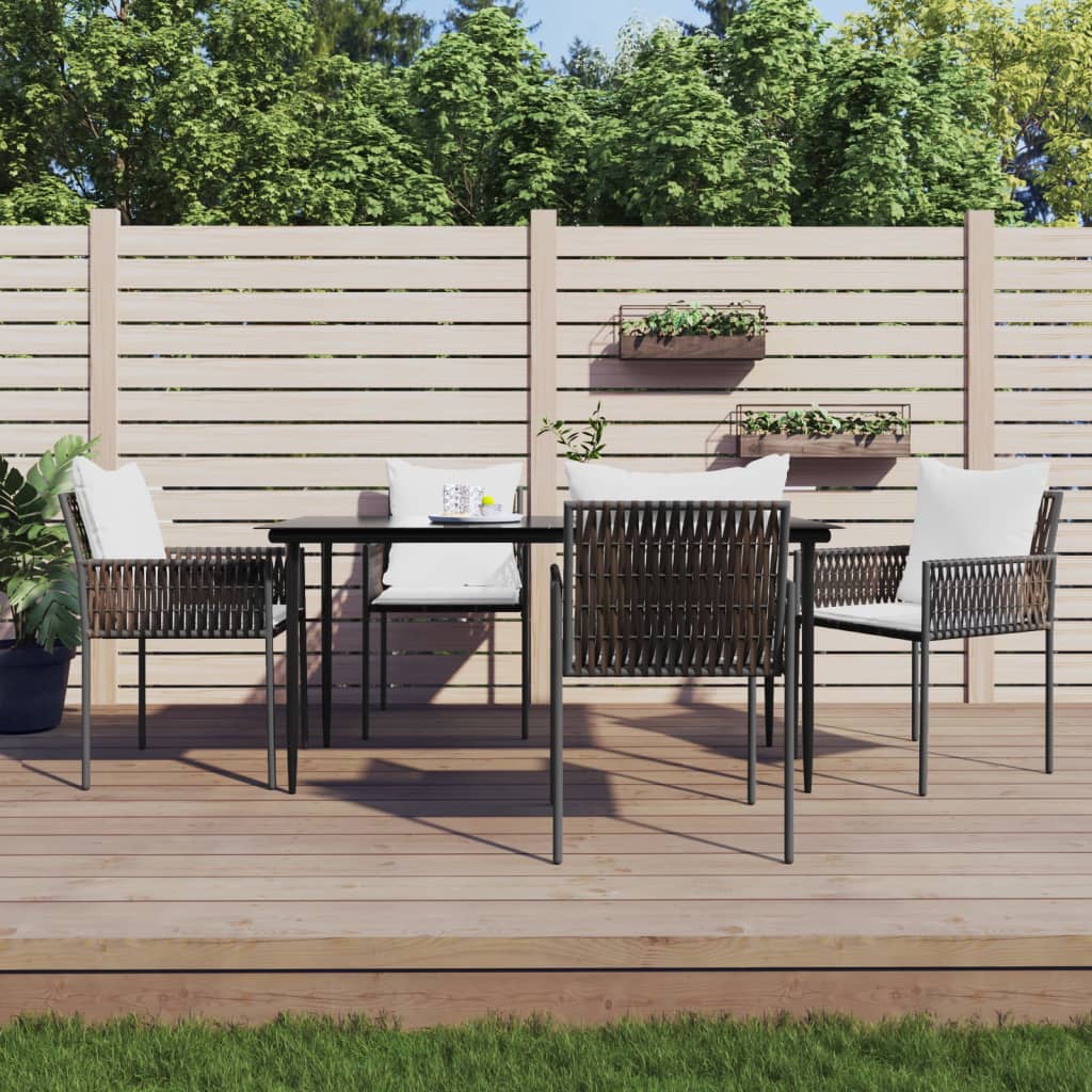 Set Pranzo da Giardino 5pz con Cuscini in Polyrattan e Acciaio | homemem39