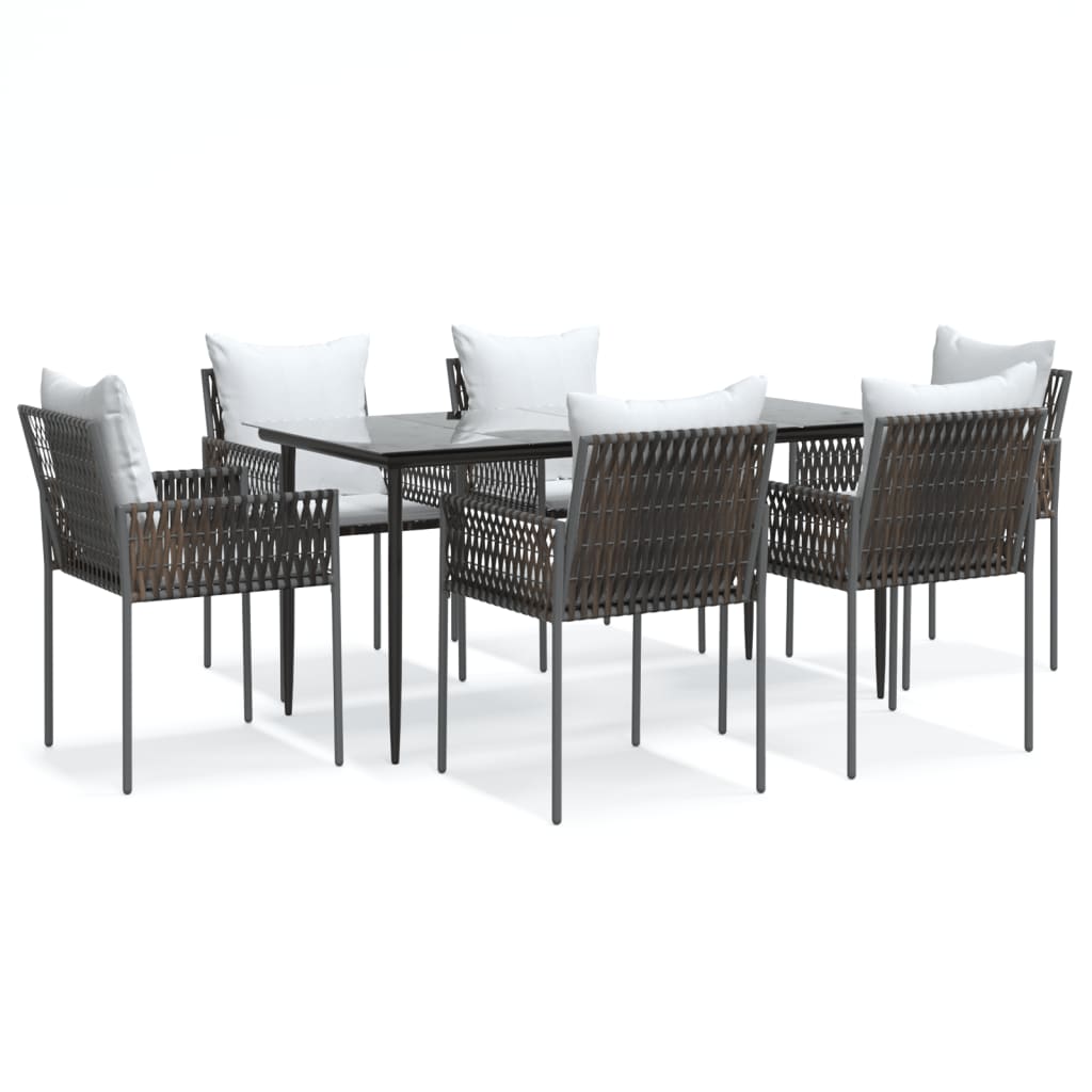 Set Pranzo da Giardino 7 pz con Cuscini in Polyrattan e Acciaio - homemem39