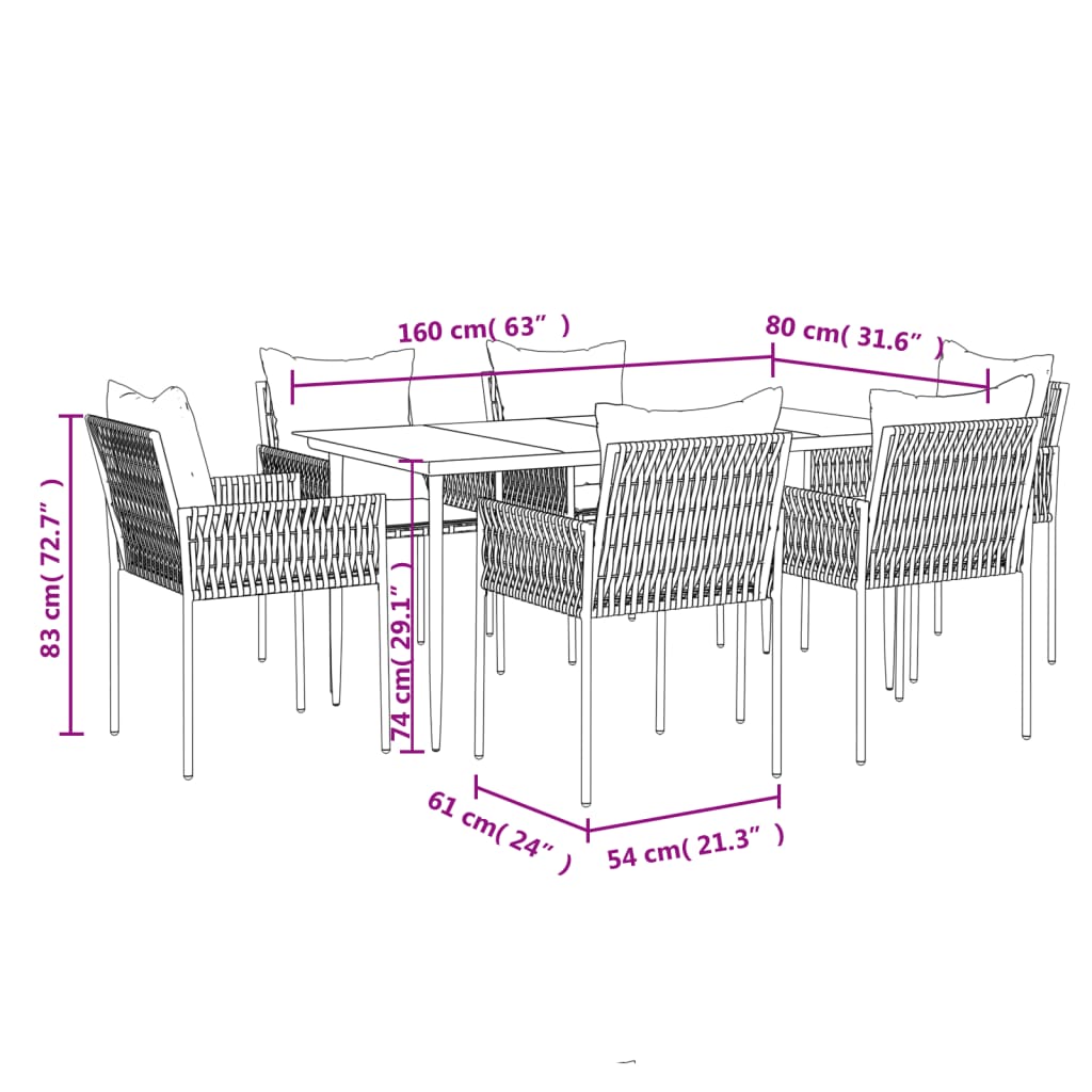 Set Pranzo da Giardino 7 pz con Cuscini in Polyrattan e Acciaio | homemem39