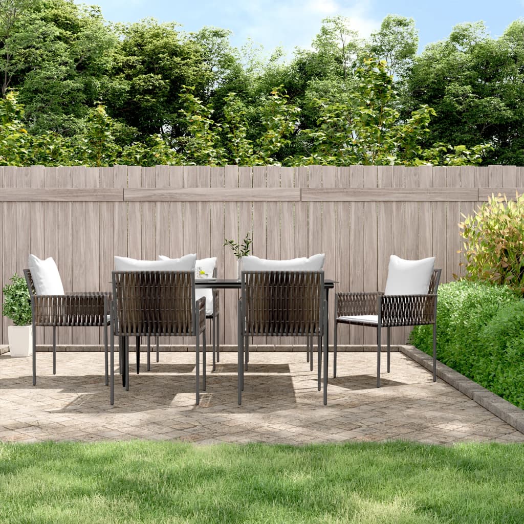 Set Pranzo da Giardino 7 pz con Cuscini in Polyrattan e Acciaio | homemem39
