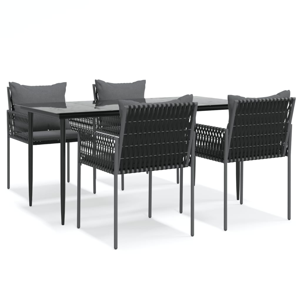 Set Pranzo da Giardino 5pz con Cuscini in Polyrattan e Acciaio