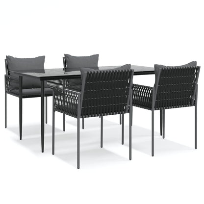 Set Pranzo da Giardino 5pz con Cuscini in Polyrattan e Acciaio