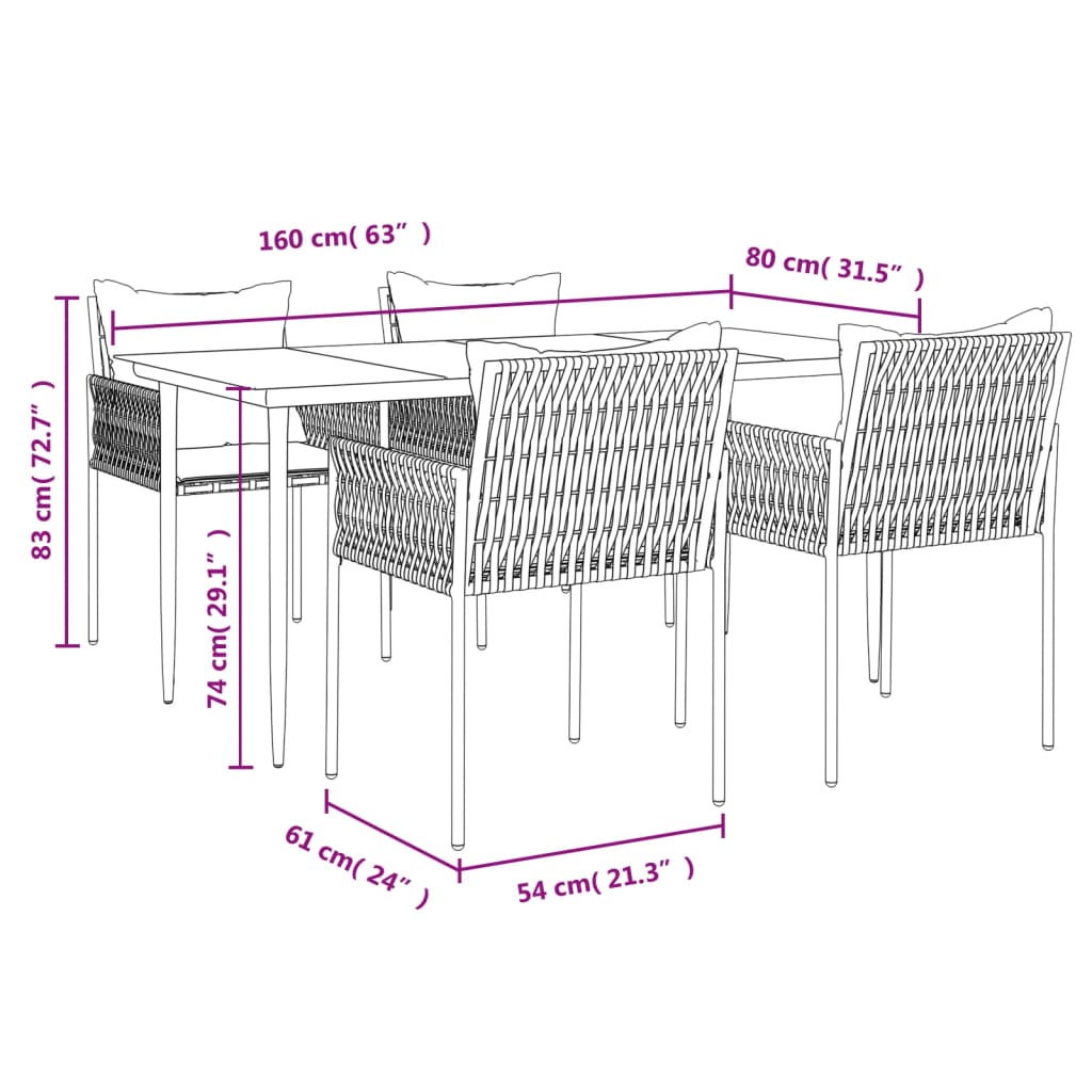 Set Pranzo da Giardino 5pz con Cuscini in Polyrattan e Acciaio | homemem39