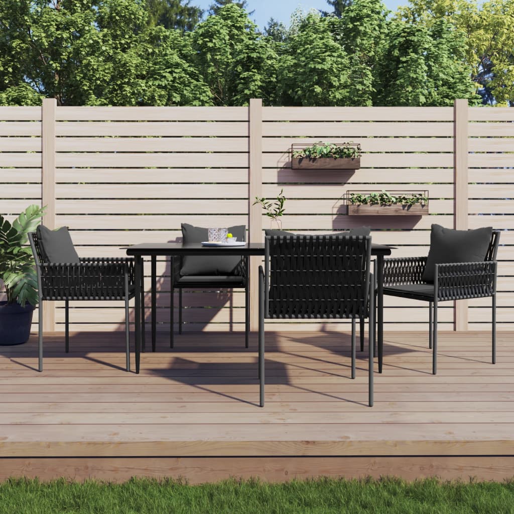 Set Pranzo da Giardino 5pz con Cuscini in Polyrattan e Acciaio