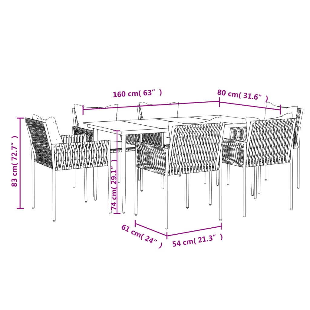 Set Pranzo da Giardino 7 pz con Cuscini in Polyrattan e Acciaio | homemem39