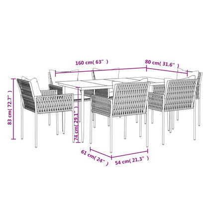 Set Pranzo da Giardino 7 pz con Cuscini in Polyrattan e Acciaio | homemem39