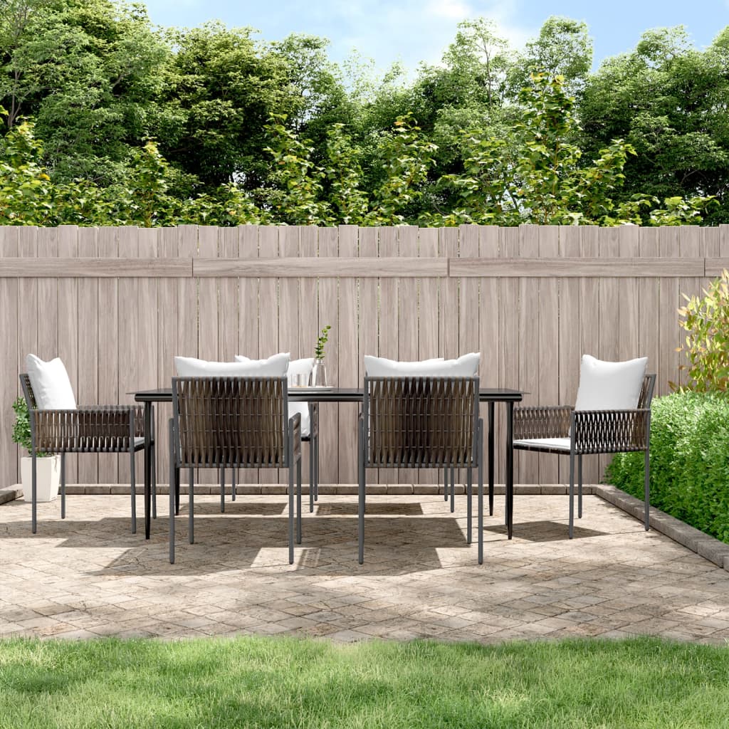 Set Pranzo da Giardino 7 pz con Cuscini in Polyrattan e Acciaio - homemem39