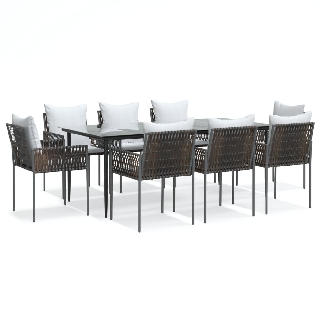 Set Pranzo da Giardino 9 pz con Cuscini in Polyrattan e Acciaio - homemem39