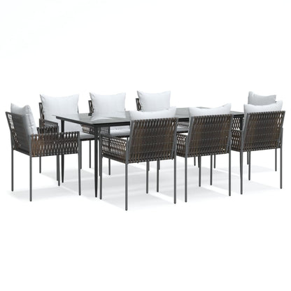 Set Pranzo da Giardino 9 pz con Cuscini in Polyrattan e Acciaio - homemem39