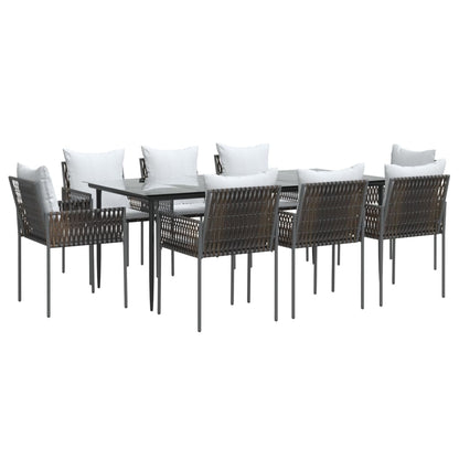 Set Pranzo da Giardino 9 pz con Cuscini in Polyrattan e Acciaio - homemem39