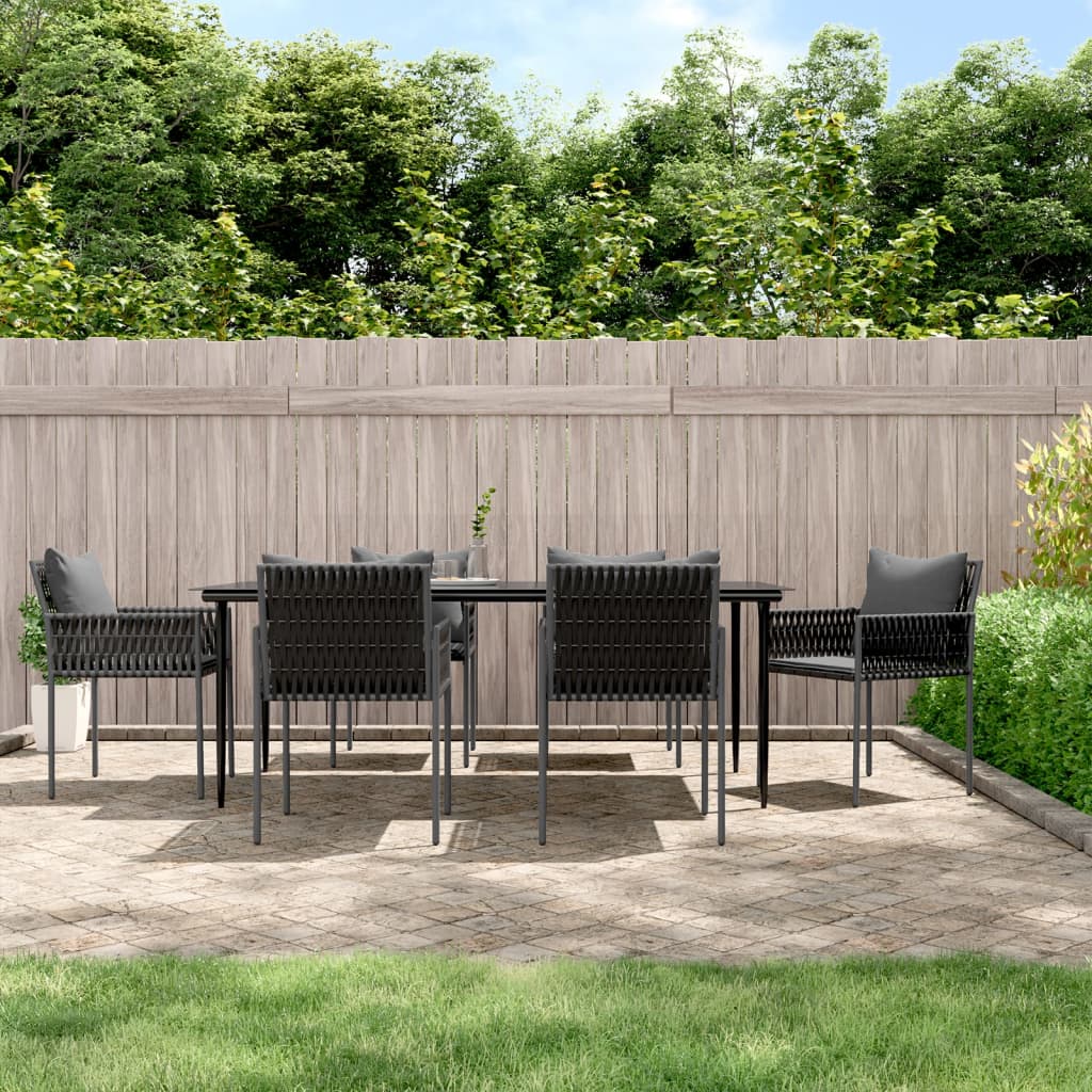 Set Pranzo da Giardino 7 pz con Cuscini in Polyrattan e Acciaio - homemem39