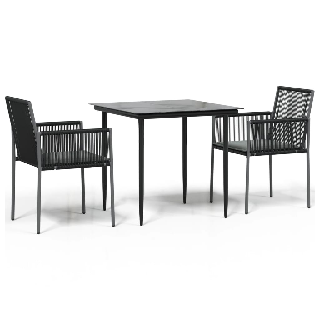 Set Pranzo Giardino 3 pz con Cuscini Polyrattan e Acciaio Nero | homemem39