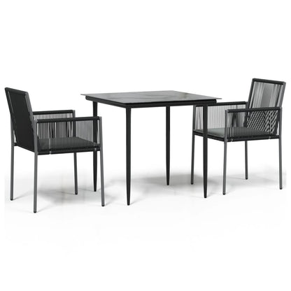 Set Pranzo Giardino 3 pz con Cuscini Polyrattan e Acciaio Nero | homemem39