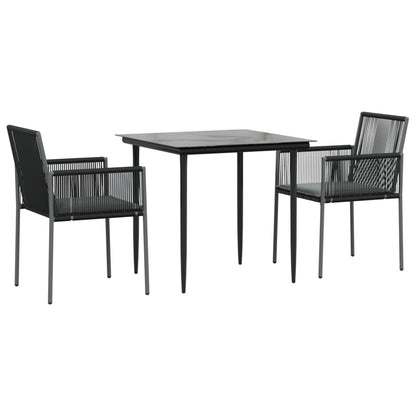 Set Pranzo Giardino 3 pz con Cuscini Polyrattan e Acciaio Nero - homemem39