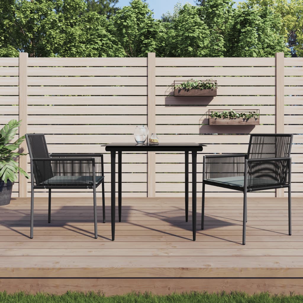 Set Pranzo Giardino 3 pz con Cuscini Polyrattan e Acciaio Nero - homemem39
