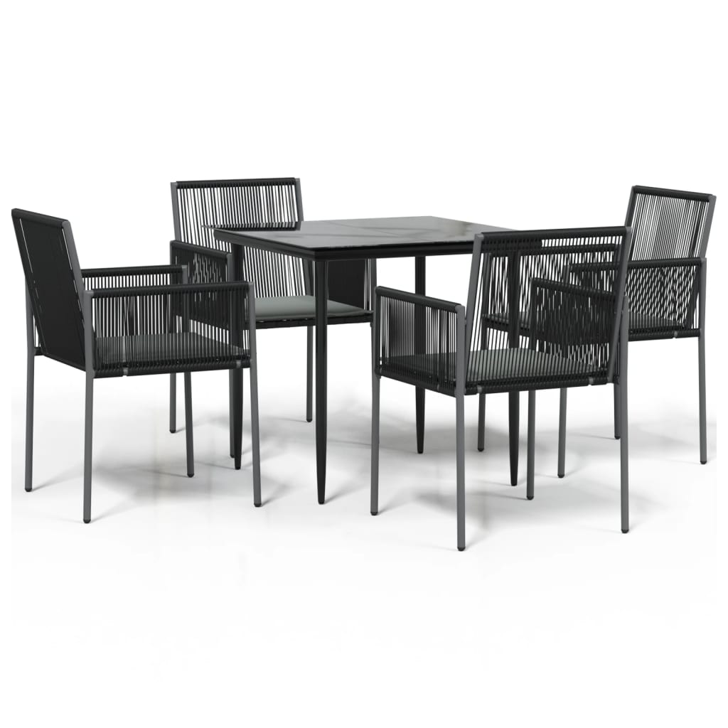 Set Pranzo Giardino 5 pz con Cuscini Polyrattan e Acciaio Nero - homemem39
