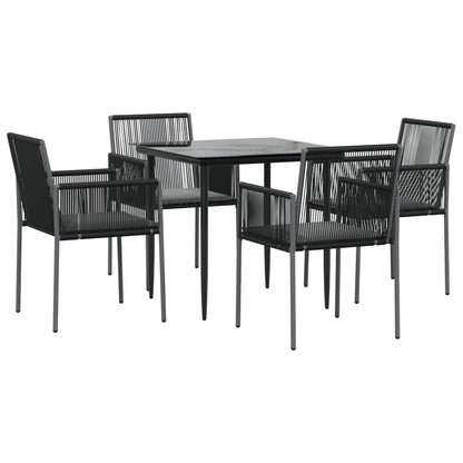 Set Pranzo Giardino 5 pz con Cuscini Polyrattan e Acciaio Nero | homemem39