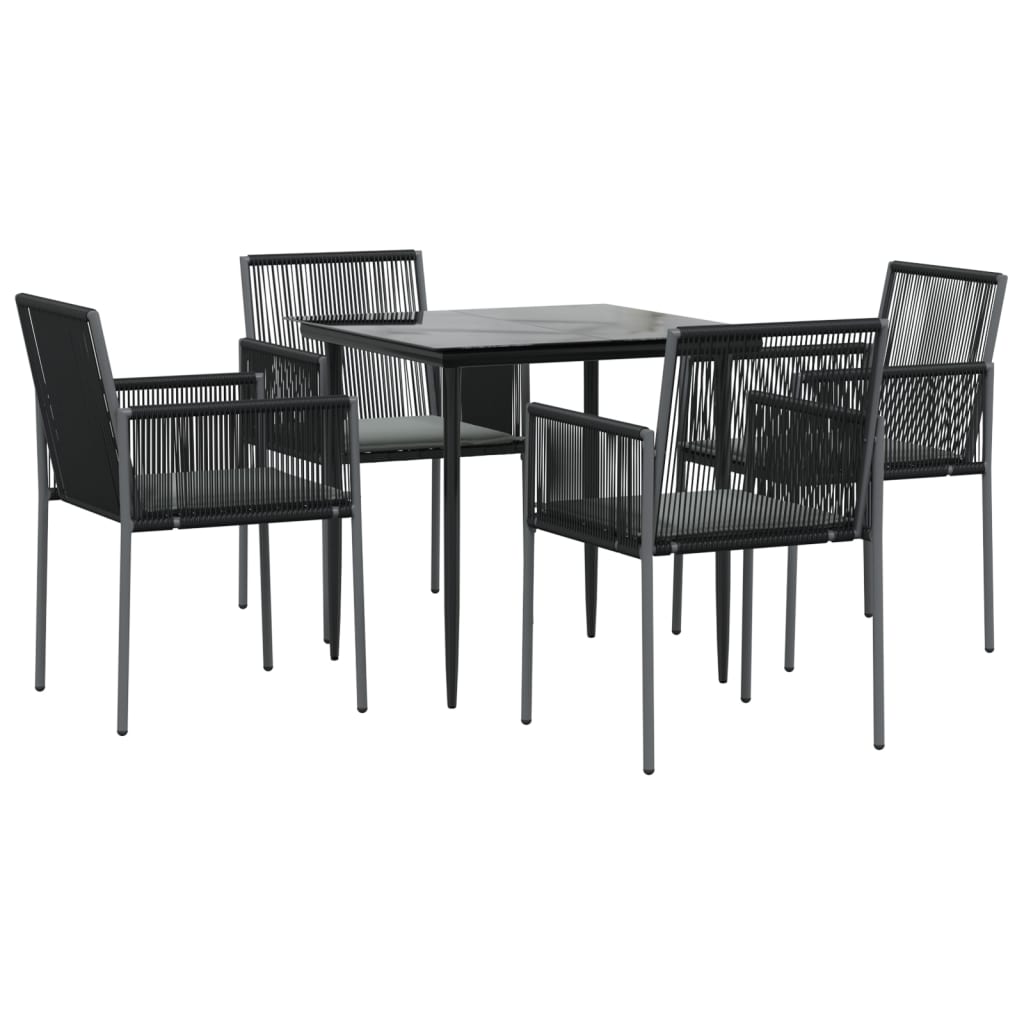 Set Pranzo Giardino 5 pz con Cuscini Polyrattan e Acciaio Nero - homemem39
