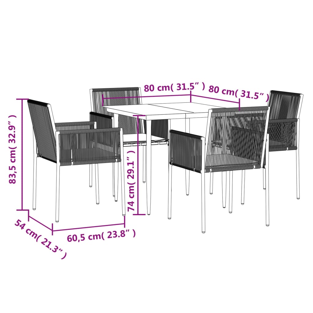 Set Pranzo Giardino 5 pz con Cuscini Polyrattan e Acciaio Nero | homemem39