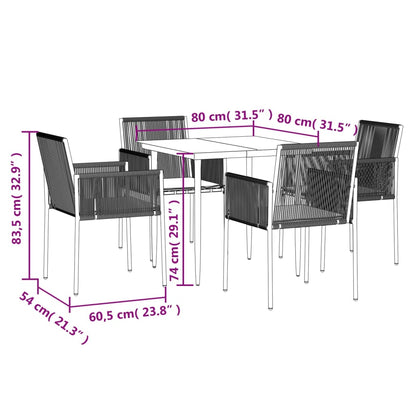 Set Pranzo Giardino 5 pz con Cuscini Polyrattan e Acciaio Nero | homemem39